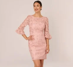 Adrianna Papell Wedding Guest Dresses|Day Dresses*Bell Sleeve Rose Embroidered Sheath Dress In Dusty Rose