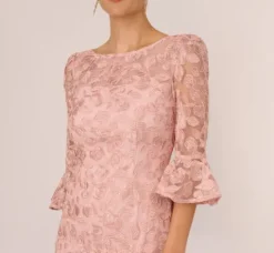 Adrianna Papell Wedding Guest Dresses|Day Dresses*Bell Sleeve Rose Embroidered Sheath Dress In Dusty Rose