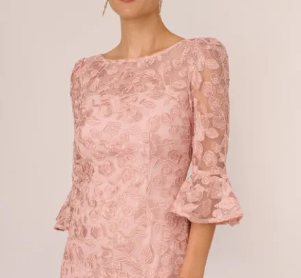 Adrianna Papell Wedding Guest Dresses|Day Dresses*Bell Sleeve Rose Embroidered Sheath Dress In Dusty Rose