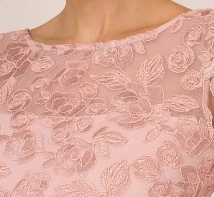 Adrianna Papell Wedding Guest Dresses|Day Dresses*Bell Sleeve Rose Embroidered Sheath Dress In Dusty Rose