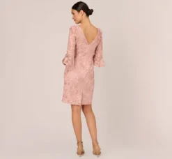 Adrianna Papell Wedding Guest Dresses|Day Dresses*Bell Sleeve Rose Embroidered Sheath Dress In Dusty Rose
