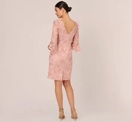 Adrianna Papell Wedding Guest Dresses|Day Dresses*Bell Sleeve Rose Embroidered Sheath Dress In Dusty Rose