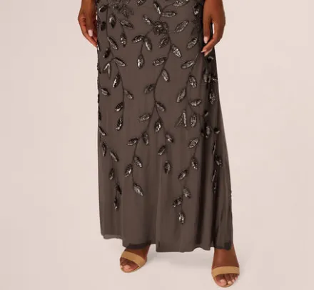 Adrianna Papell Wedding Guest Dresses|Formal Dresses*Blouson Short Sleeve Beaded Long Dress In