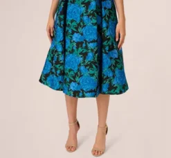 Adrianna Papell Wedding Guest Dresses|Petite-Friendly*Boat Neck Jacquard Midi Dress In Blue Green