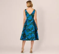 Adrianna Papell Wedding Guest Dresses|Petite-Friendly*Boat Neck Jacquard Midi Dress In Blue Green