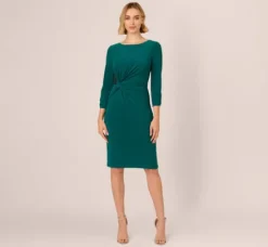 Adrianna Papell Wedding Guest Dresses|Day Dresses*Boat Neck Sheath Short Dress In Dark Ivy