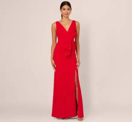 Adrianna Papell Wedding Guest Dresses|Formal Dresses*Bow Front Crepe Gown In Super Red