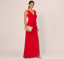 Adrianna Papell Wedding Guest Dresses|Formal Dresses*Bow Front Crepe Gown In Super Red