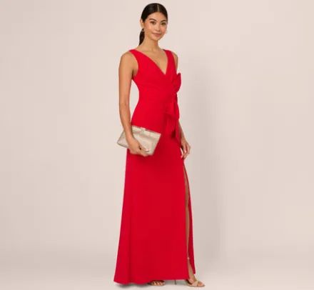 Adrianna Papell Wedding Guest Dresses|Formal Dresses*Bow Front Crepe Gown In Super Red