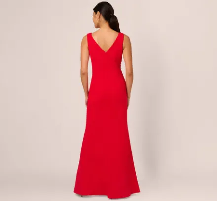 Adrianna Papell Wedding Guest Dresses|Formal Dresses*Bow Front Crepe Gown In Super Red