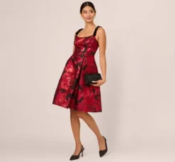 Adrianna Papell Wedding Guest Dresses|Day Dresses*Bow Jacquard Short Dress In Black Red