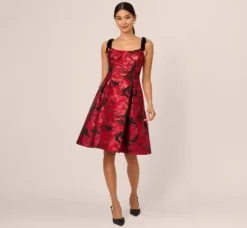 Adrianna Papell Wedding Guest Dresses|Day Dresses*Bow Jacquard Short Dress In Black Red