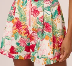 Adrianna Papell Jumpsuits|Day Dresses*Bright Floral Print Button Up Romper With Belted Waist In Pink-Green Multi