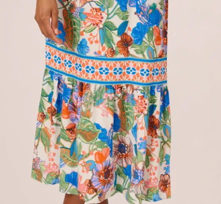 Adrianna Papell Wedding Guest Dresses|Day Dresses*Bright Floral Print Midi Dress With Flutter Sleeves In Blue-Green Multi