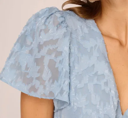 Adrianna Papell Wedding Guest Dresses|Ap Exclusives*Burnout Smocked Midi Dress With Short Sleeves In Dusty Blue
