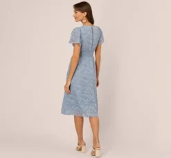Adrianna Papell Wedding Guest Dresses|Ap Exclusives*Burnout Smocked Midi Dress With Short Sleeves In Dusty Blue