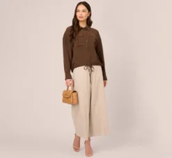 Adrianna Papell Tops & Blouses|Co-Ord Sets*Button Up Utility Shirt With Self Tie Drawstring In Coastal Coffee