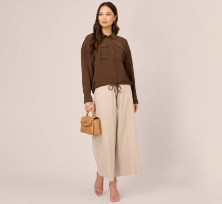 Adrianna Papell Tops & Blouses|Co-Ord Sets*Button Up Utility Shirt With Self Tie Drawstring In Coastal Coffee