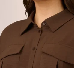 Adrianna Papell Tops & Blouses|Co-Ord Sets*Button Up Utility Shirt With Self Tie Drawstring In Coastal Coffee