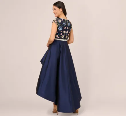 Adrianna Papell Wedding Guest Dresses|Formal Dresses*Cap Sleeve Beaded Gown With Taffeta High Low Skirt In Light Navy
