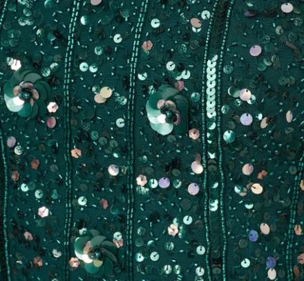 Adrianna Papell Wedding Guest Dresses*Cap Sleeve Sequin Beaded Dress With Mock Neckline In Gem Green