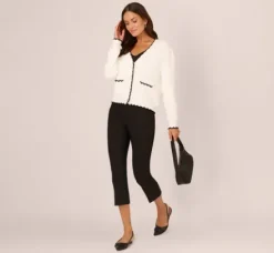 Adrianna Papell Tops & Blouses|Sweaters*Cardigan Sweater With Contrast Scallop Trim In Ivory Black