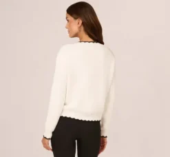 Adrianna Papell Tops & Blouses|Sweaters*Cardigan Sweater With Contrast Scallop Trim In Ivory Black