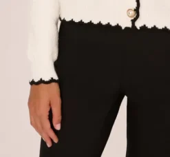 Adrianna Papell Tops & Blouses|Sweaters*Cardigan Sweater With Contrast Scallop Trim In Ivory Black