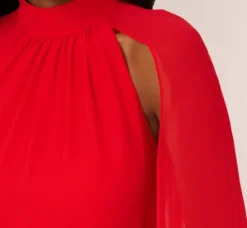 Adrianna Papell Wedding Guest Dresses|Ap Exclusives*Chiffon Cape Sheath Dress With Ruffle Details In Red Crush
