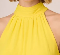 Adrianna Papell Wedding Guest Dresses|Day Dresses*Chiffon Mock Neck Trapeze Dress With Flounce Hem In Hyper Yellow