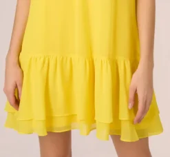 Adrianna Papell Wedding Guest Dresses|Day Dresses*Chiffon Mock Neck Trapeze Dress With Flounce Hem In Hyper Yellow