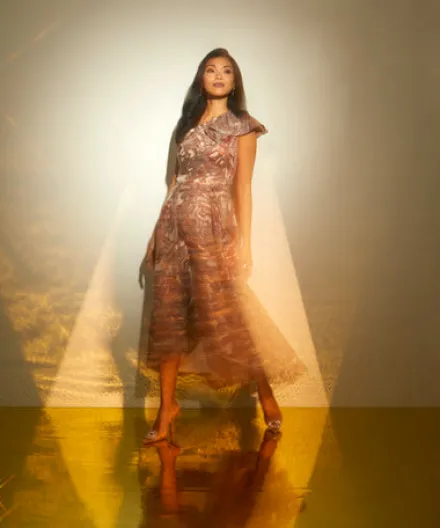 Adrianna Papell Wedding Guest Dresses|Grandmother Of The Bride & Groom*Clipped Jacquard High Low Gown With Ruffle One Shoulder Neck In Rust Multi