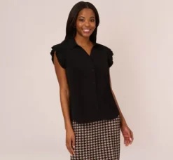 Adrianna Papell Tops & Blouses|Co-Ord Sets*Collared Button Up Top With Flutter Sleeves In