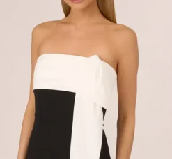 Adrianna Papell Jumpsuits*Colorblock Crepe Strapless Jumpsuit With Bow Accent In Black White