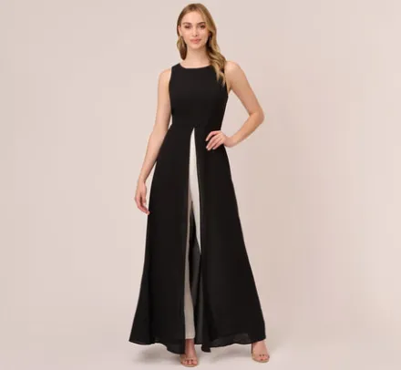 Adrianna Papell Jumpsuits|Day Dresses*Colorblock Jumpsuit With Skirt Overlay In Black Ivory
