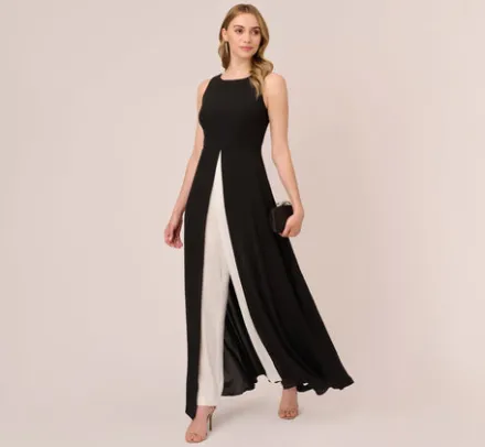 Adrianna Papell Jumpsuits|Day Dresses*Colorblock Jumpsuit With Skirt Overlay In Black Ivory