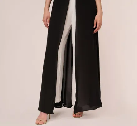 Adrianna Papell Jumpsuits|Day Dresses*Colorblock Jumpsuit With Skirt Overlay In Black Ivory