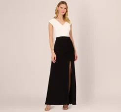Adrianna Papell Wedding Guest Dresses|Formal Dresses*Colorblock Mermaid Gown With Pleated Details In Black Ivory
