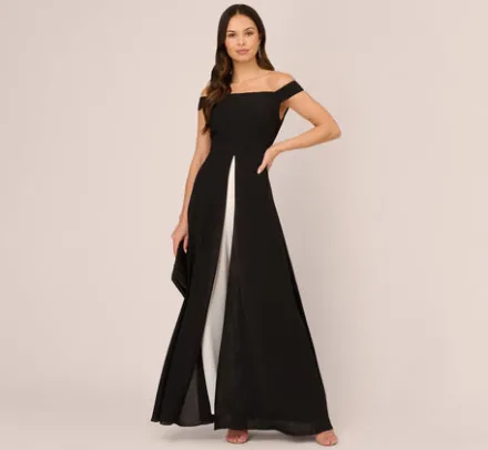 Adrianna Papell Jumpsuits|Day Dresses*Colorblock Off The Shoulder Wide Leg Jumpsuit In Black Ivory