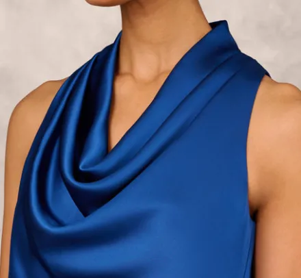 Adrianna Papell Wedding Guest Dresses|Grandmother Of The Bride & Groom*Cowl Neck Cocktail Dress With Front Draped Skirt In Deep Ocean