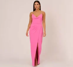 Adrianna Papell Wedding Guest Dresses|Formal Dresses*Cowl Neck Column Gown With Draped Details In Pink Parfait