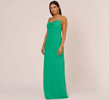 Adrianna Papell Wedding Guest Dresses|Formal Dresses*Cowl Neck Crepe Column Gown With Pearl Straps In Summer Green