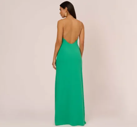 Adrianna Papell Wedding Guest Dresses|Formal Dresses*Cowl Neck Crepe Column Gown With Pearl Straps In Summer Green