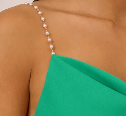 Adrianna Papell Wedding Guest Dresses|Formal Dresses*Cowl Neck Crepe Column Gown With Pearl Straps In Summer Green