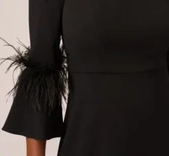 Adrianna Papell Wedding Guest Dresses|Day Dresses*Crepe A-Line Dress With Feather-Trimmed Sleeves In
