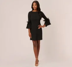 Adrianna Papell Wedding Guest Dresses|Day Dresses*Crepe A-Line Dress With Feather-Trimmed Sleeves In