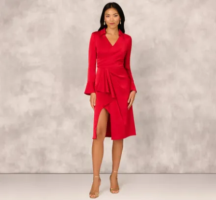 Adrianna Papell Wedding Guest Dresses|Petite-Friendly*Crepe Back Satin Midi Dress In