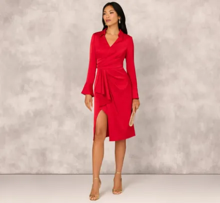 Adrianna Papell Wedding Guest Dresses|Petite-Friendly*Crepe Back Satin Midi Dress In
