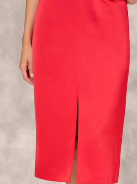 Adrianna Papell Wedding Guest Dresses|Petite-Friendly*Crepe Back Satin Midi Dress With Flutter Sleeves In Chateau Red
