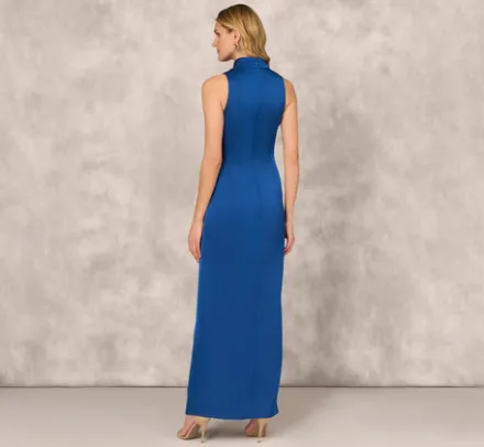Adrianna Papell Wedding Guest Dresses|Formal Dresses*Crepe Back Satin Sleeveless Gown With Ruffle Accent In Deep Ocean